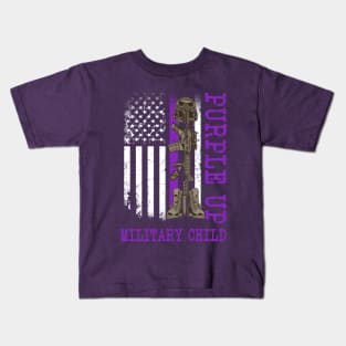 Purple up Military Kids Shirt Military Child Month Us Flags Kids T-Shirt